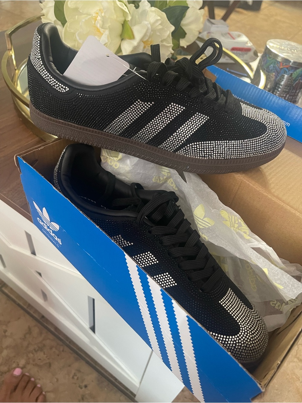 adidas Women’s Black and White Crystal-Embellished Sneakers